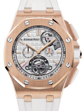 Audemars Piguet 26540OR.OO.A010CA.01 Royal Oak Offshore Tourbillon Chronograph Selfwinding 44mm Silver Index Rose Gold Rubber BRAND NEW