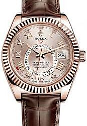 Rolex Sky-Dweller 18k Everose Rose Gold Sundust Roman 42mm Dial Leather Strap 326135 - PRE-OWNED