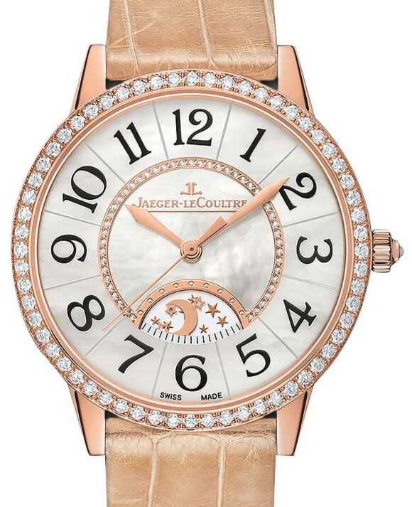 Jaeger-LeCoultre Calibre 898A/1 Rendez-Vous Night &amp; Day 3432490 White Mother of Pearl Arabic Diamond Bezel Rose Gold Leather 36mm Automatic BRAND NEW