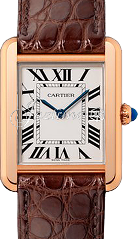 Cartier Tank Solo Silver Dial Rose Gold Bezel Brown Leather Strap 31mm x 24.4mm W5200024 - BRAND NEW