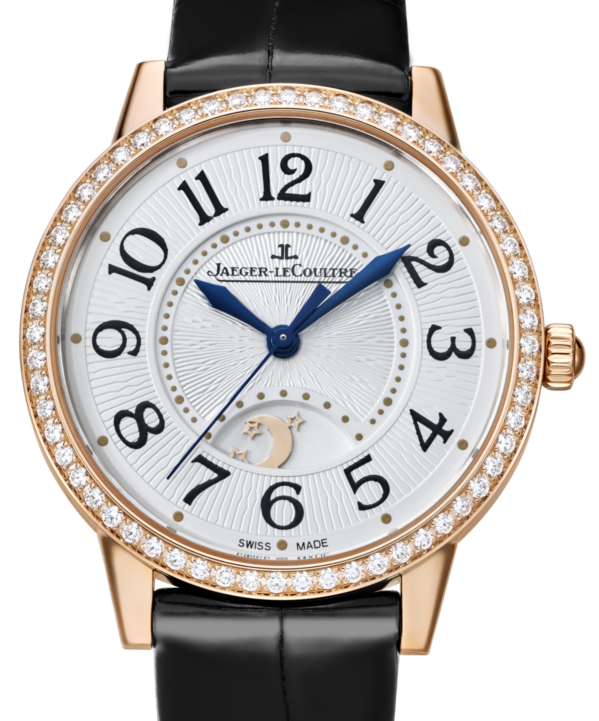 Jaeger-LeCoultre Calibre 898A/1 Rendez-Vous Night &amp; Day 3442420 Silver Guilloche Arabic Diamond Bezel Rose Gold Leather 34mm Automatic BRAND NEW