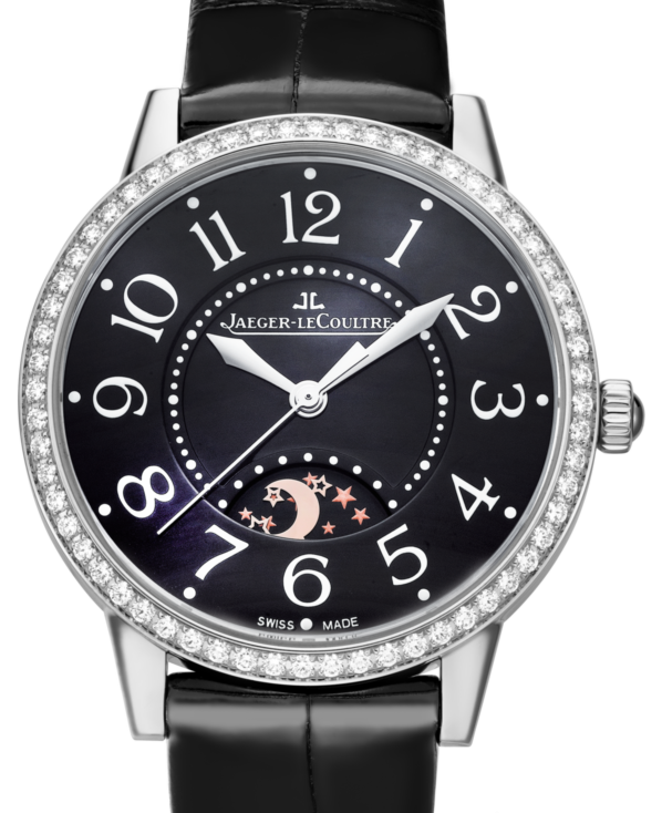 Jaeger-LeCoultre Calibre 898A/1 Rendez-Vous Night &amp; Day 344847J Diamond Bezel Black Arabic Stainless Steel Leather 34mm Automatic BRAND NEW