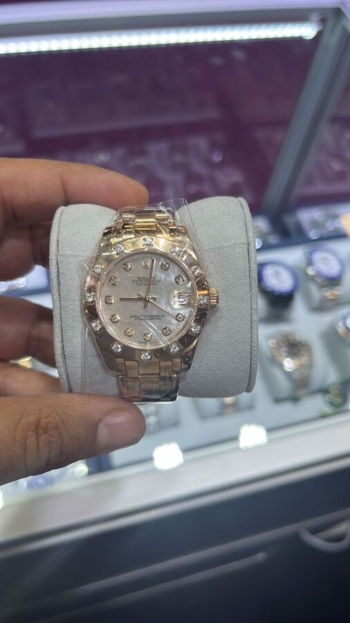 Rolex Pearlmaster 34 Rose Gold White Mother of Pearl Diamond Dial & Bezel 81315 - PRE-OWNED