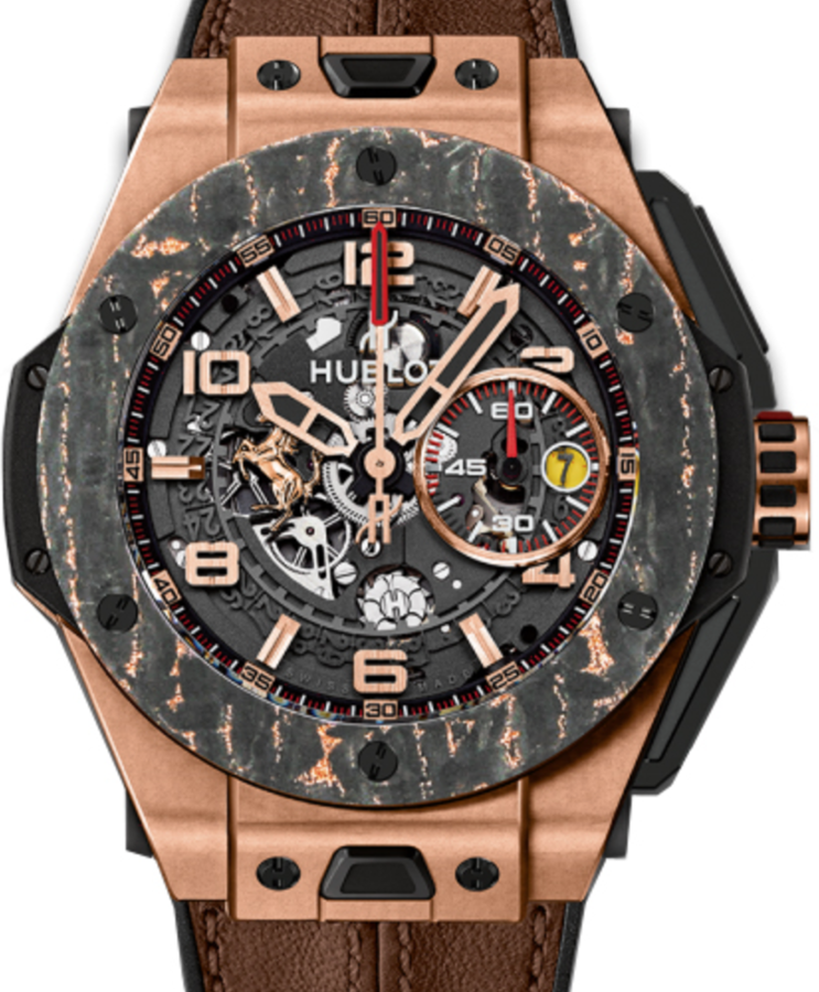 Hublot Big Bang Unico Ferrari 401.OJ.0123.VR Skeleton Arabic Carbon Fiber Rose Gold Bezel &amp; Rose Gold Case Leather 45mm BRAND NEW