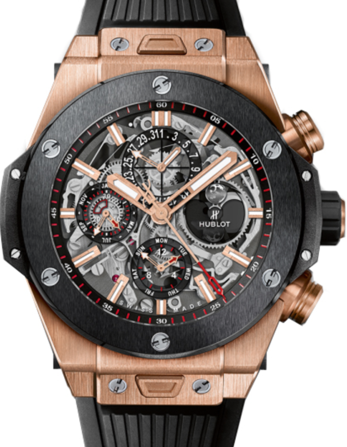 Hublot Big Bang Perpetual Calendar 406.OM.0180.RX Skeleton Index Black Ceramic Bezel &amp; Rose Gold Case Rubber 45mm BRAND NEW