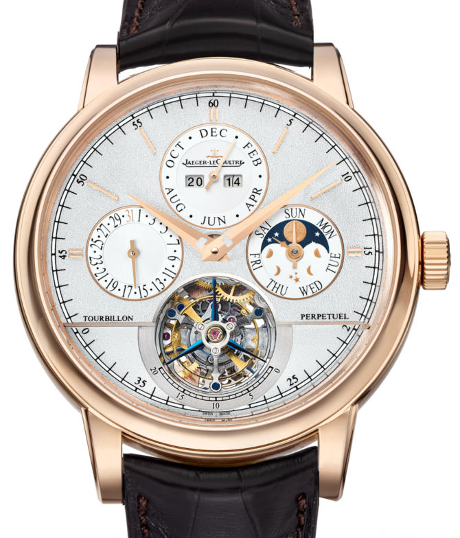 Jaeger-LeCoultre Calibre 985 Master Grande Tradition Tourbillon Cylindrique Quanti?me Perp?tuel 5042420 Silver Index Rose Gold Leather 42mm Automatic - BRAND NEW