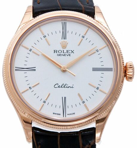 Rolex Cellini Time 50505 39mm White Index Rose Gold Leather - PRE-OWNED