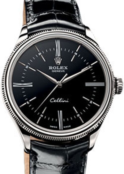 Rolex Cellini Time 50509-BLK Black Roman Index White Gold Black Leather Manual BRAND NEW