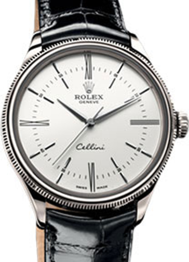 Rolex Cellini Time 50509-WHT White Index / Roman White Gold Black Leather BRAND NEW