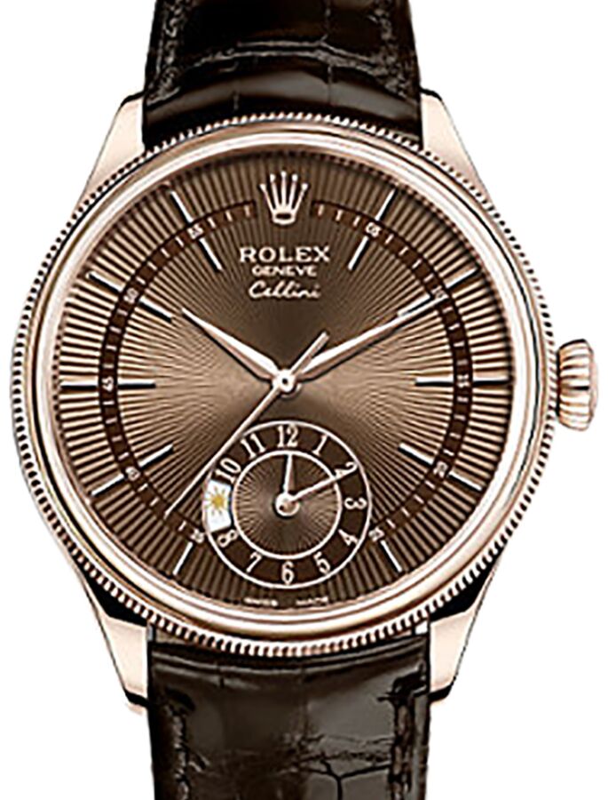 Rolex Cellini Time 50525 39mm Brown Guilloche Index Rose Gold Leather BRAND NEW
