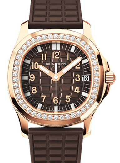 Patek Philippe Aquanaut Ladies Embossed Brown Arabic Diamond Bezel Rose Gold Composite 35.6mm 5068R-001 