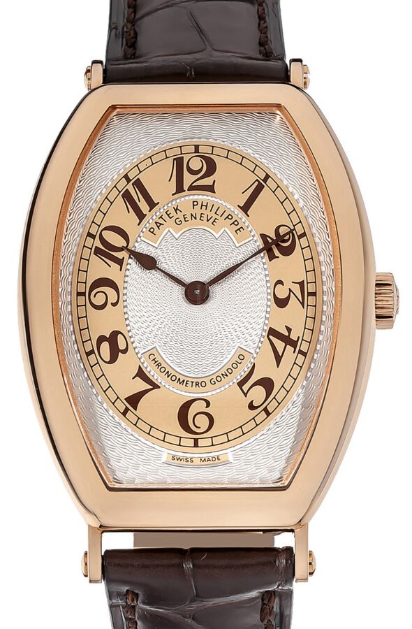 Patek Philippe Gondolo Gold Guilloche Arabic Rose Gold Bezel Brown Leather Strap Manual 32 x 42mm 5098R-001 - BRAND NEW