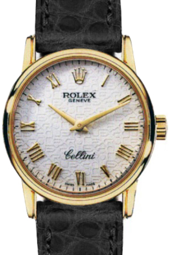 Rolex Cellini Ladies 5115-8 White Jubilee Roman Yellow Gold Black Leather Manual BRAND NEW