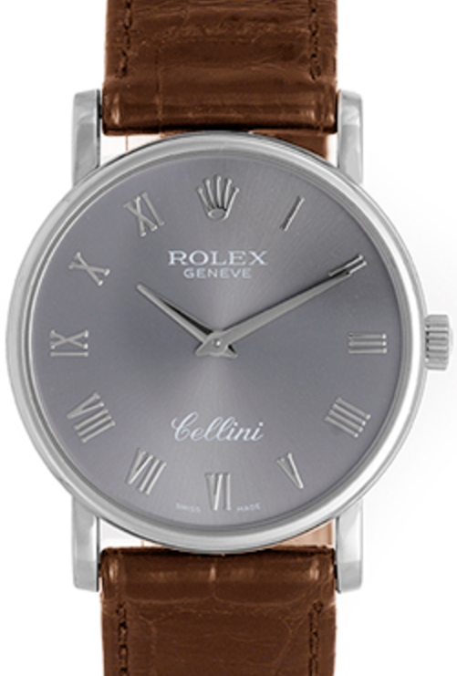Rolex Cellini Ladies 5116-9 Grey Roman White Gold Brown Leather Manual BRAND NEW