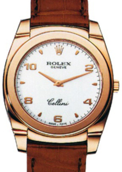 Rolex Cellini Cestello Ladies 5310-5 White Arabic / Index Rose Gold Brown Leather Quartz BRAND NEW
