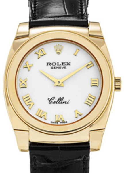 Rolex Cellini Ladies 5310-8 White Roman Yellow Gold Black Leather Manual BRAND NEW