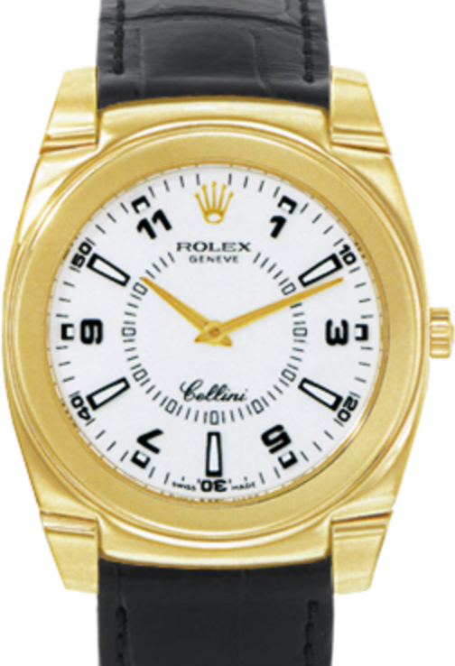 Rolex Cellini 5330-8 White Arabic / Index Yellow Gold Black Leather Manual BRAND NEW