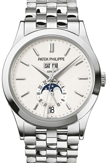 Patek Philippe Complications Day-Date Annual Calendar Moon Phases White Gold Silver Opaline Dial 5396/1G-010 