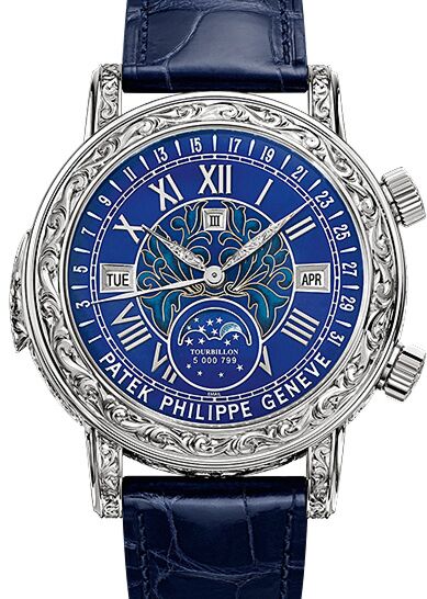 Patek Philippe 6002G-001 Grand Complications Perpetual Calendar Chronograph 43mm Blue Roman White Gold Leather Manual 