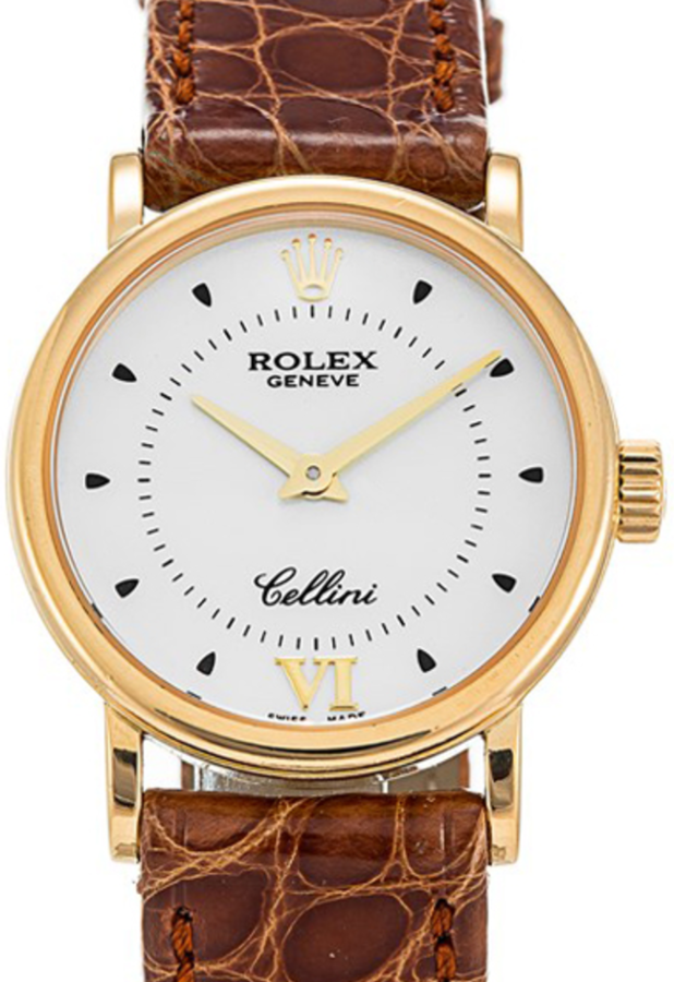 Rolex Cellini Quartz Ladies 6110-8 White Yellow Gold Brown Leather BRAND NEW