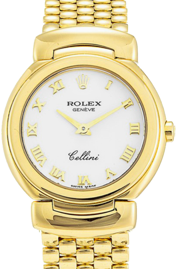 Rolex Cellini Quartz Ladies 6621 8 White Roman Yellow Gold Damier BRAND NEW