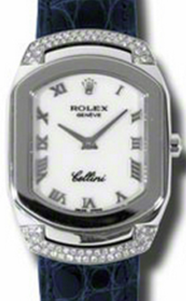 Rolex Cellini Cellissima Ladies 6692-9 White Roman Diamond Set White Gold Blue Leather Quartz BRAND NEW