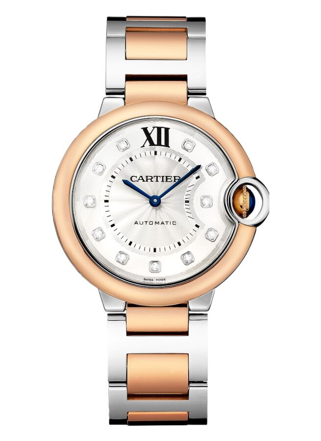 Cartier Ballon Bleu De Silver Diamond Dial Rose Gold Bezel Rose Gold & Steel Bracelet 36mm W3BB0013 - BRAND NEW