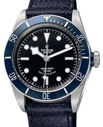 Tudor Heritage Black Bay 79220B Black Index Stainless Steel &amp; Blue Leather 41mm BRAND NEW