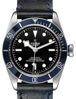 Tudor Heritage Black Bay Black Index Stainless Steel Leather Blue Bezel 41mm 79230B - BRAND NEW