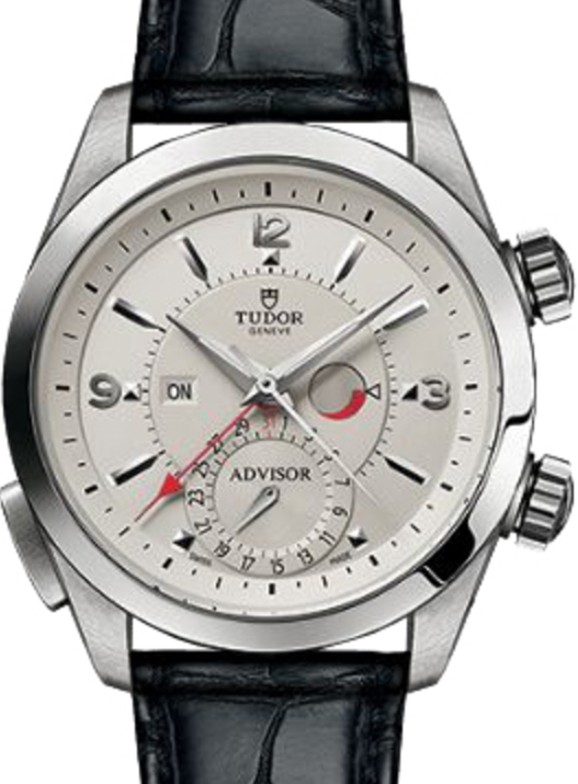 Tudor Heritage Advisor 79620T Silver Arabic &amp; Index Titanium &amp; Stainless Steel Leather Bracelet 42mm BRAND NEW