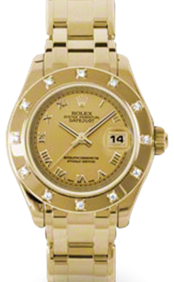 Rolex Datejust Pearlmaster 29 80318 Champagne Roman Diamond Set Yellow Gold - BRAND NEW