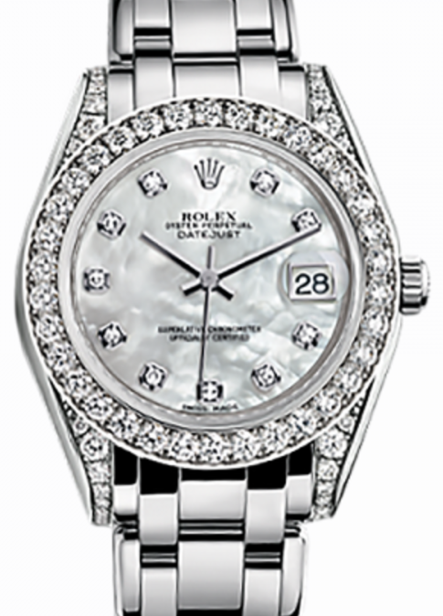Rolex Pearlmaster 34 81159 White Mother of Pearl Roman Diamond Set VI set with Diamonds White Gold 