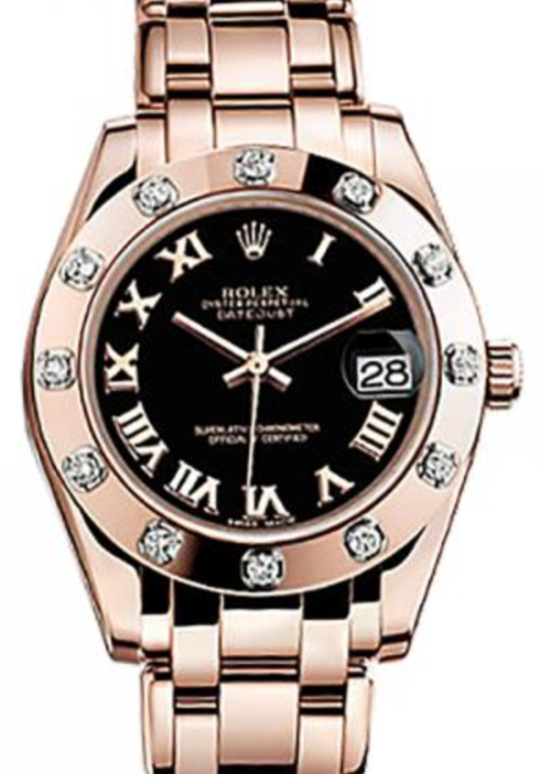 Rolex Pearlmaster 34 81315 Black Roman Rose Gold Bezel Set with Diamonds Rose Gold - PRE-OWNED