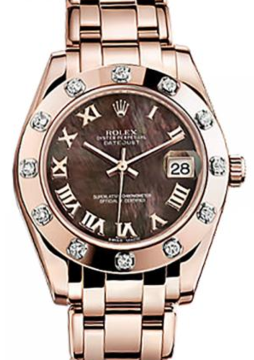 Rolex Pearlmaster 34 81315 Black Mother of Pearl Roman Rose Gold Bezel Set with Diamonds Rose Gold BRAND NEW