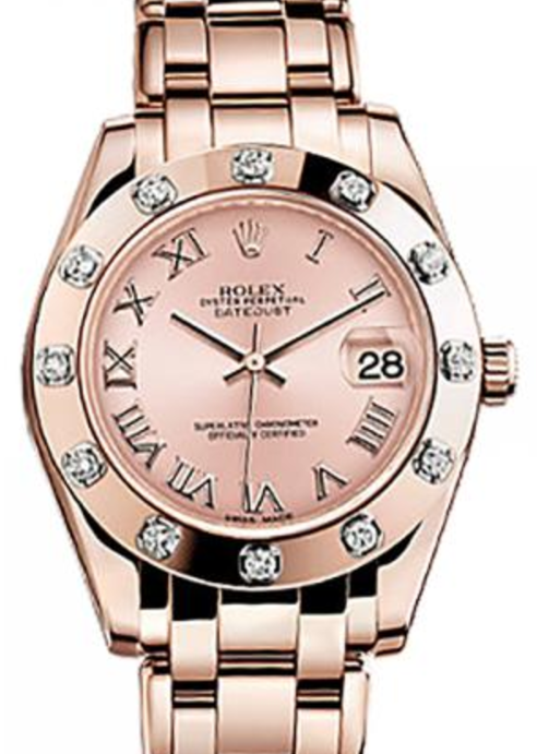 Rolex Pearlmaster 34 81315 Pink Roman Rose Gold Bezel Set with Diamonds Rose Gold BRAND NEW