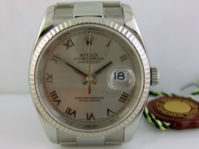 Rolex DateJust 116234 Silver 36mm Mens Oyster Rhodium Roman Numerals  
