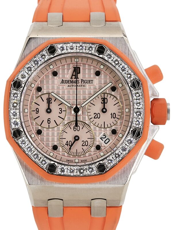 Audemars Piguet Royal Oak Offshore Chronograph White Gold Silver Dial Diamond Orange Bezel & Rubber Strap 37mm 25986CK.ZZ.D065CA.02 - PRE-OWNED