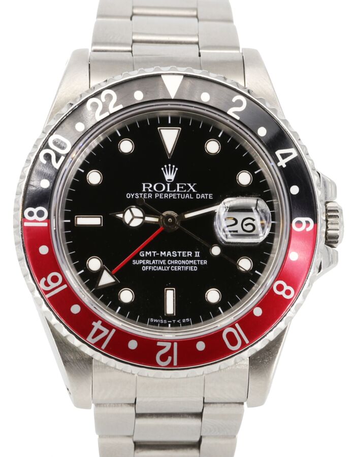 Rolex GMT-Master II Stainless Steel 40mm "Coke" Black/Red Aluminum Bezel Non-SEL Oyster Bracelet Holes Case 16710 -1990-99