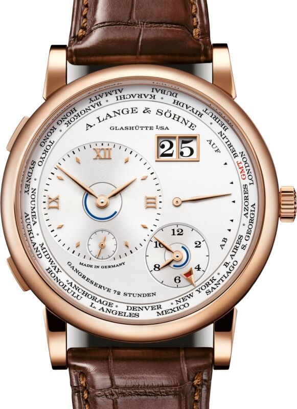 A Lange Sohne Lange 1 Time Zone Pink Gold 41.9mm Argente Silver Dial 136.032 