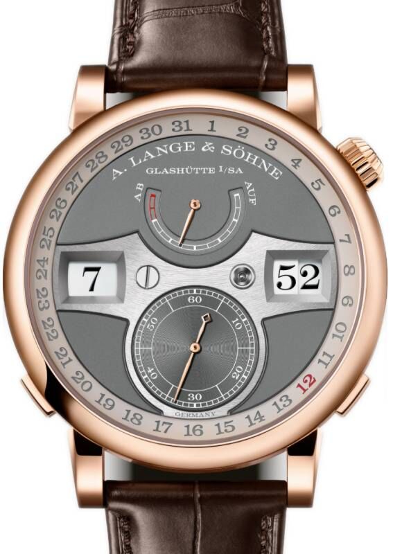 A Lange Sohne Zeitwerk Date Pink Gold 44.2mm Grey Dial 148.033