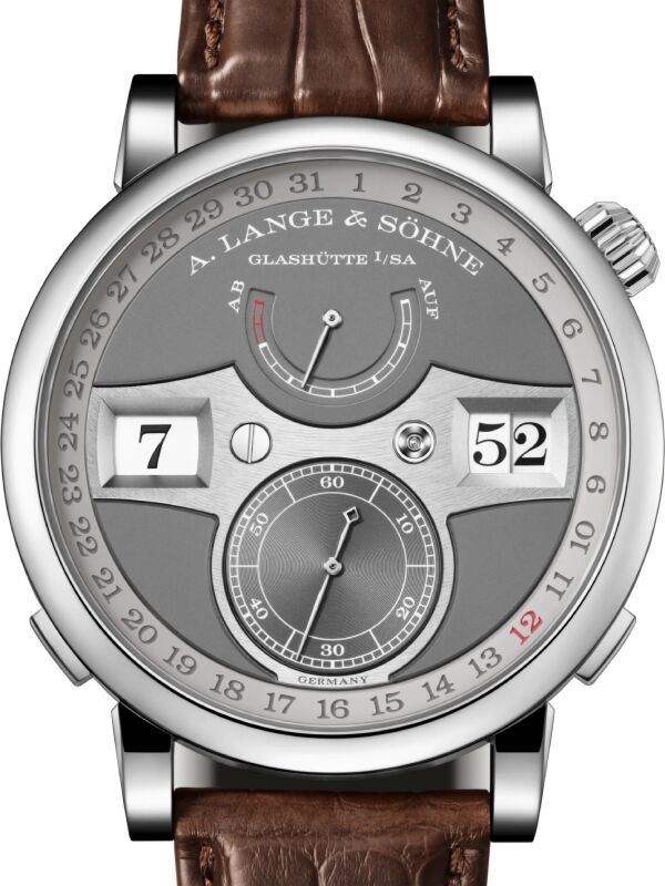 A Lange Sohne Zeitwerk Date White Gold 44.2mm Grey Dial 148.038 