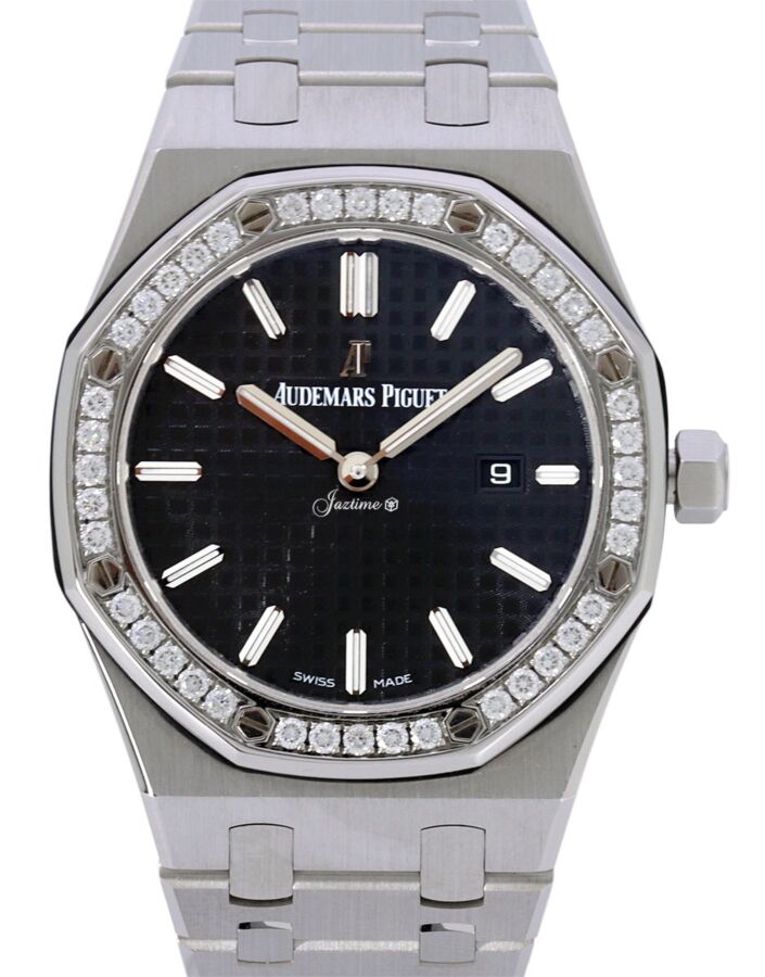 Audemars Piguet Royal Oak Quartz Ladies Steel Index Diamond Bezel 33mm Black Dial 67651ST.ZZ.D002CR.01