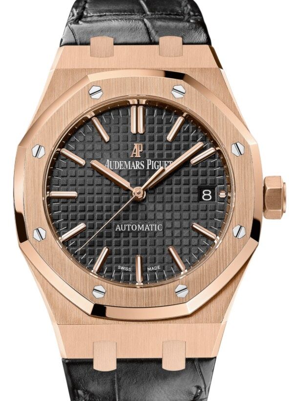 Audemars Piguet 15450OR.OO.D002CR.01 Royal Oak Selfwinding 37mm Black Index Rose Gold Leather