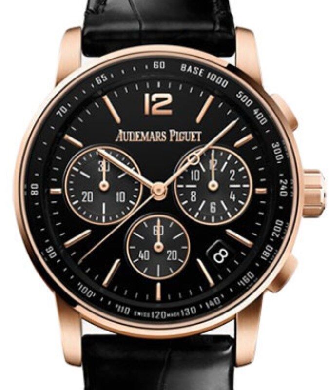 Audemars Piguet Code 11.59 Selfwinding Chronograph Rose Gold/Sapphire 41mm Black Dial Leather Strap 26393OR.OO.A002CR.01 - Brand New