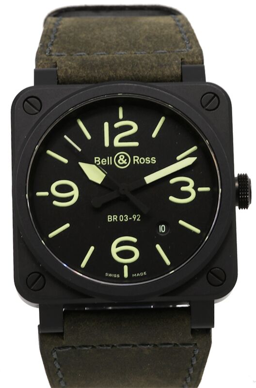 Bell & Ross Nightlum Matt Black Dial & Ceramic Bezel Leather Strap BR 03-92 PRE-OWNED