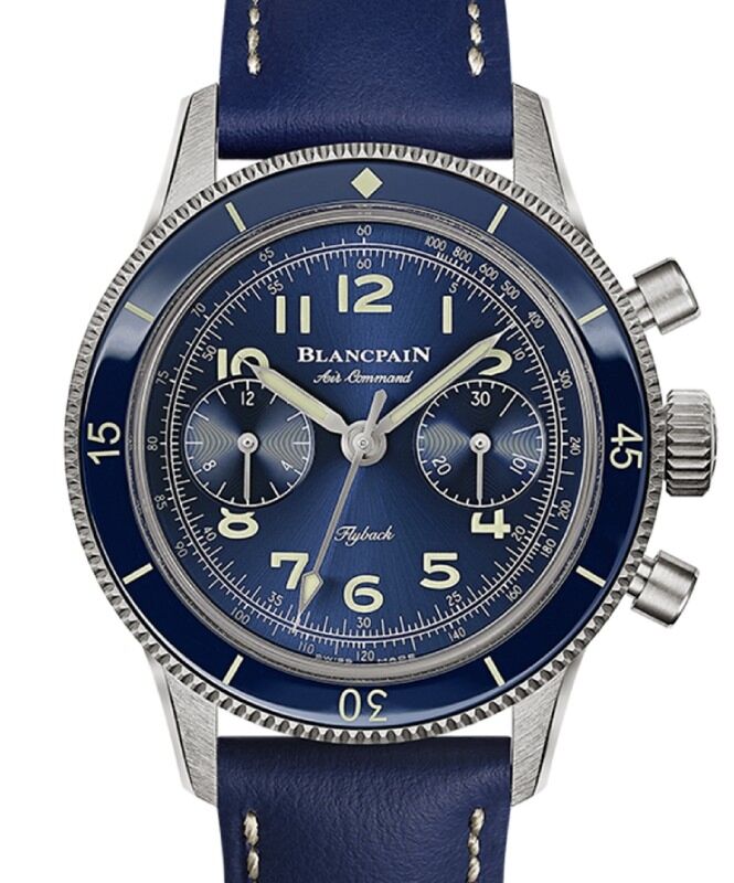 Blancpain Air Command Flyback Chronograph Titanium 36.2mm Blue Dial Leather Strap AC03 12B40 63B - BRAND NEW
