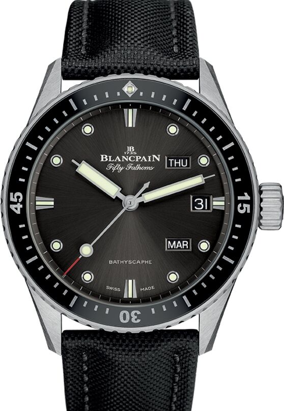 Blancpain Fifty Fathoms Bathyscaphe Quanti?me Annuel Steel Grey Meteor Dial Canvas Strap 5071 1110 B52A - BRAND NEW