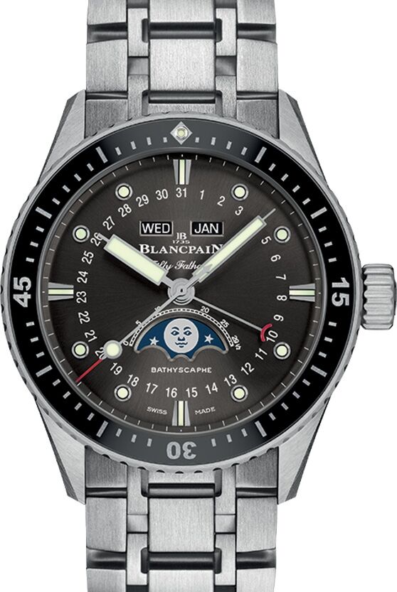 Blancpain Fifty Fathoms Bathyscaphe Moonphase Quanti?me Complet Phases de Lune Steel Grey Meteor Dial Steel Strap 5054 1110 70B - BRAND NEW