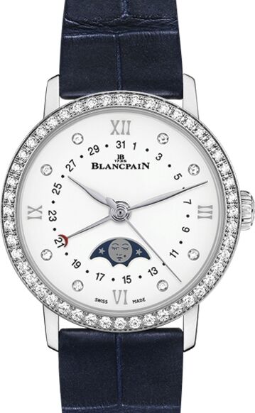 Blancpain Villeret Quanti?me Phases de Lune Steel White Diamond Dial & Bezel Alligator Leather Strap 6106 4628 55A - BRAND NEW