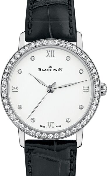 Blancpain Villeret Ultraplate Steel White Diamond Dial & Bezel Leather Strap 6104 4628 55A - BRAND NEW